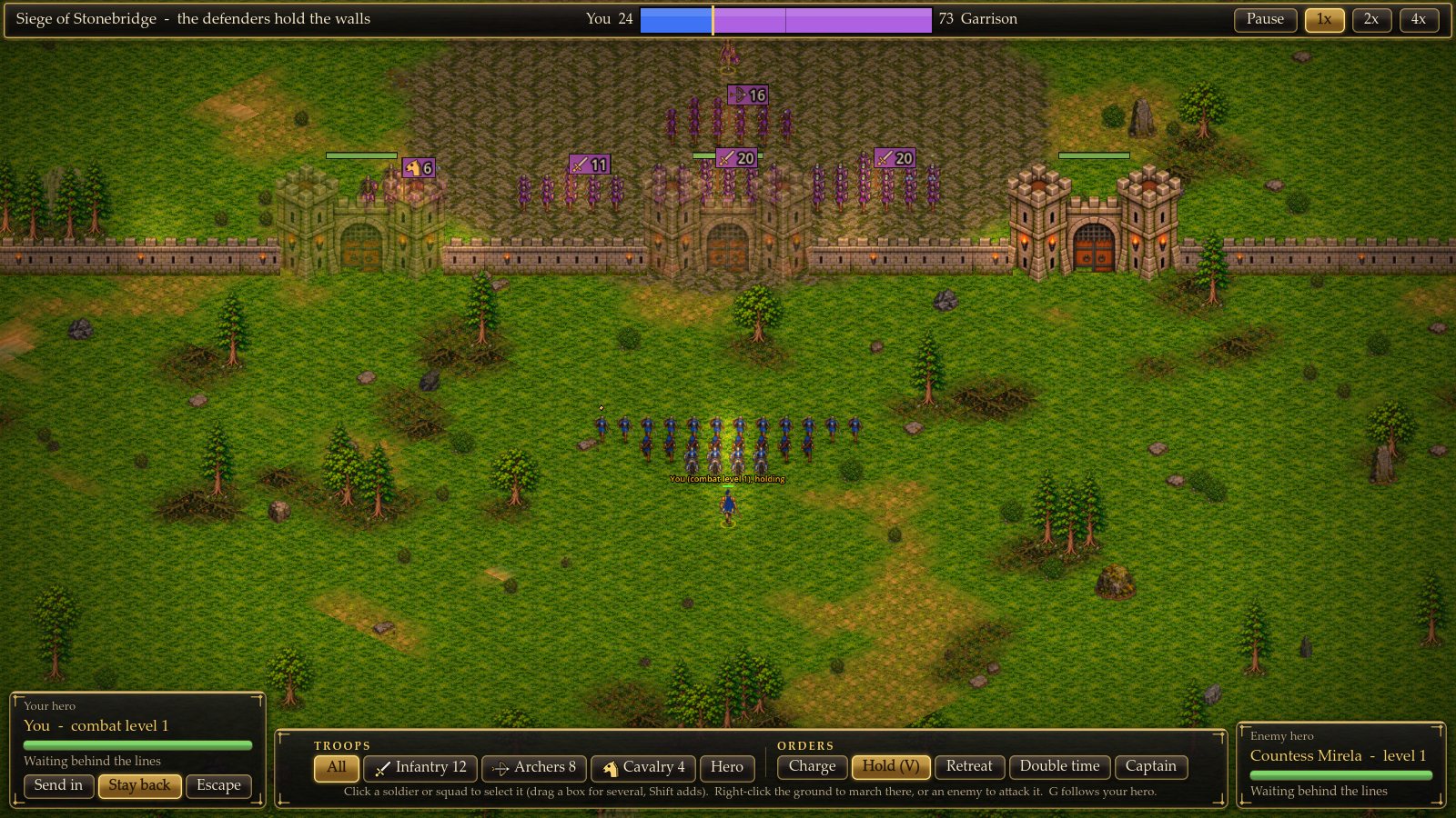An army lines up before a walled city with three gatehouses